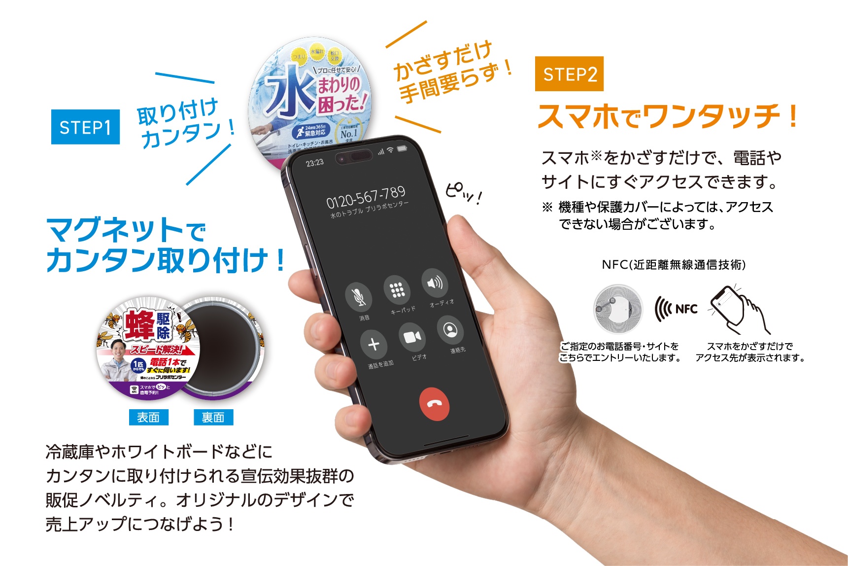 じしゃぴ使用例。貼り付けカンタン！スマホをかざすだけ手間要らず！